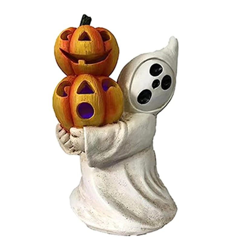 Halloween Ghost Pumpkin Figurines Rustic Resin Ghost Halloween Statue Pumpkin Figurines Novelty Halloween Decorations