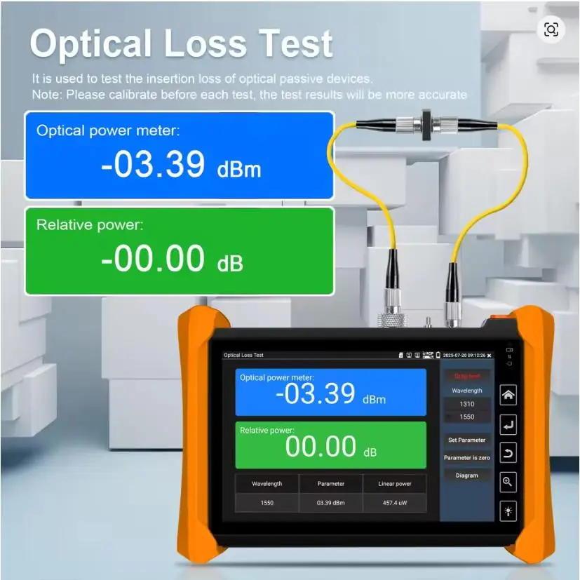 WANGLU-다기능 광섬유 OTDR 테스터, 7인치 광 반사계 MOT-73 1310/1550nm 1610nm, 이벤트 맵(OPM) 포함