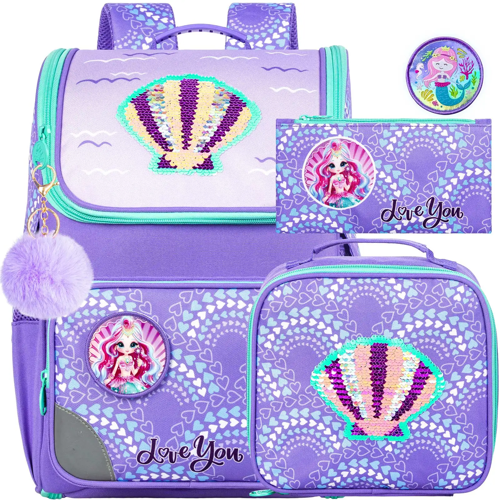 Beautiful Purple Shell Backpack Designed for Girls