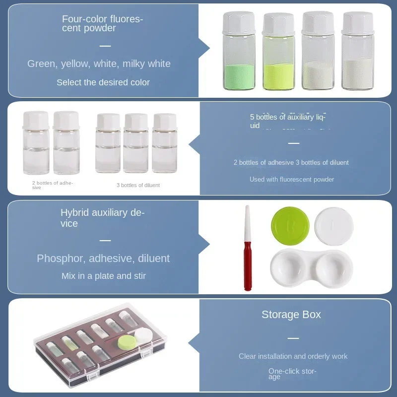 Watch Repairing Fluorescent Powder 4 Colors Multifunctional Luminous Powder Kit with Tray Pen Watch Repair Tool for Watchmakers