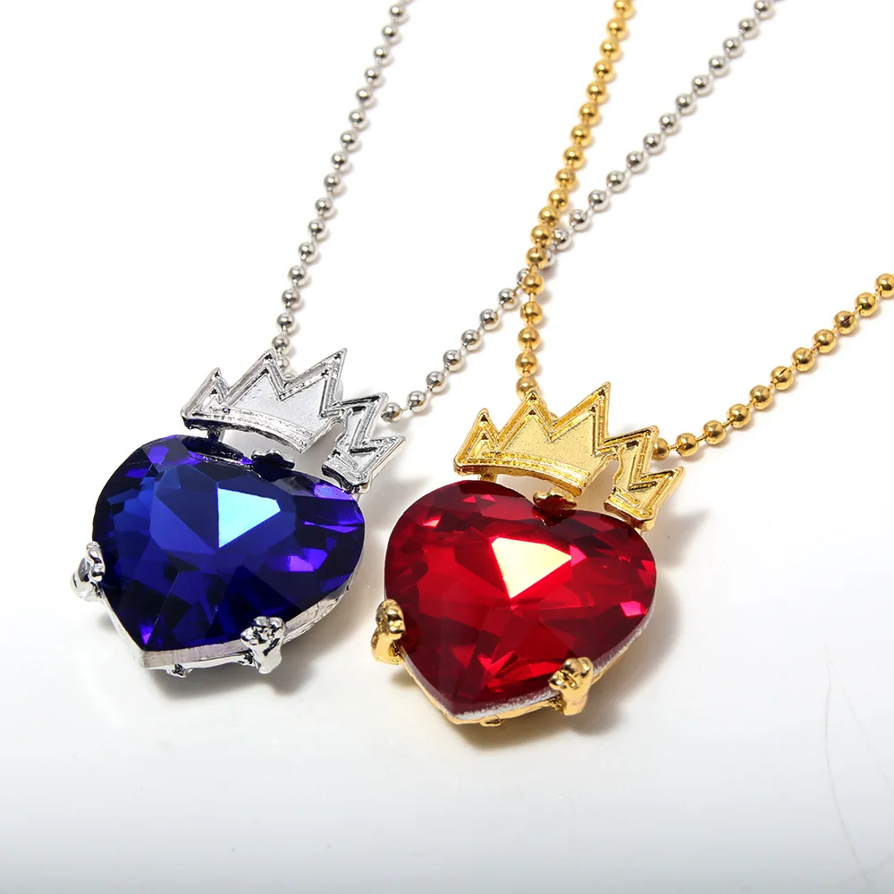 Collar de los descendientes de la película Evie Fairest, collar con colgante de corona de corazón rojo y azul para mujer, joyería, accesorios de regalo al por mayor