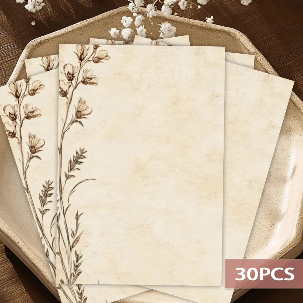 30 Sheets, B5 Vintage Sketch-Style Plant-themed Writing Paper, Lined, No Glue, Perfect For Notebooks, Memos, And Stickers