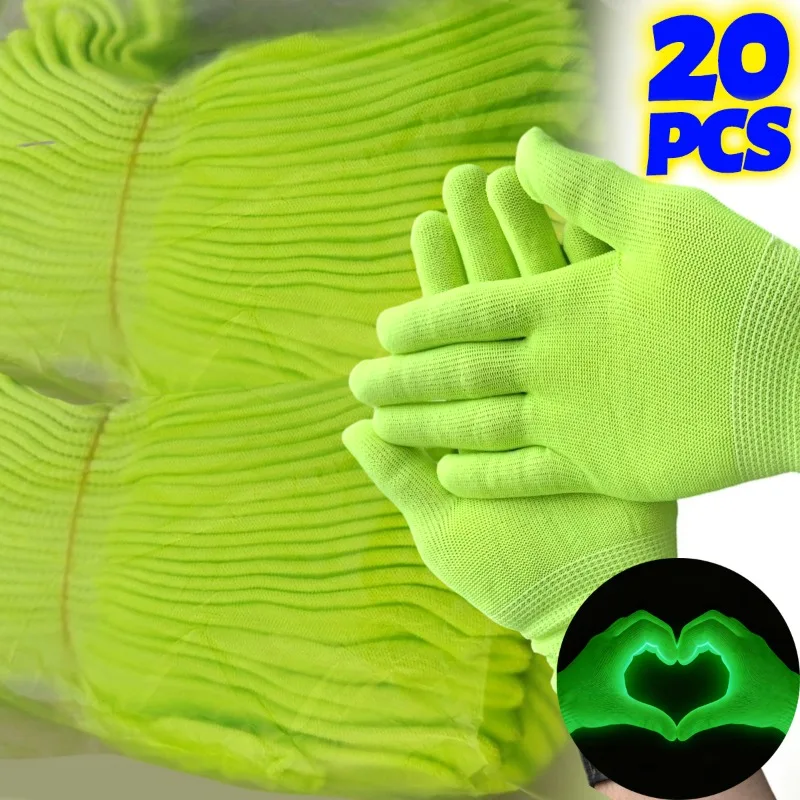 2/20Pcs Fluorescent Green Gloves Magic Party UV Bar Atmosphere Props for Women Men Glow in UV Neon Self-luminous Party Mittens