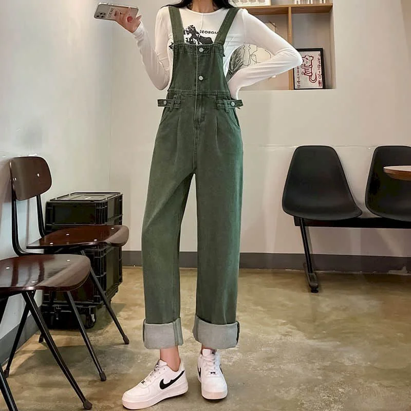 

Denim Jumpsuits for Women Korean Style One Piece Outfit Women Rompers Workwear Casual Vintage Playsuits Straight Wide Leg Pants