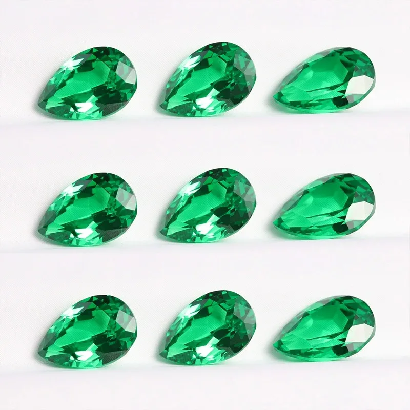 1PCS Lab-Created Hydrothermal Emerald Columbian Color Pear Shaepd Faceted Loose GemstonesWith Inclusions & Abrasions Natural