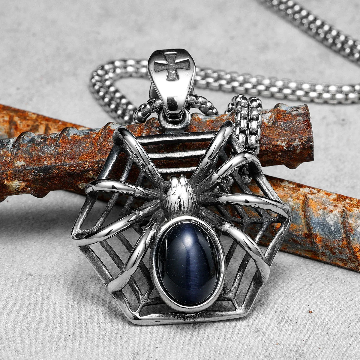 Кулон из паутинного камня для мужчин, сталь, хип-хоп аксессуары
