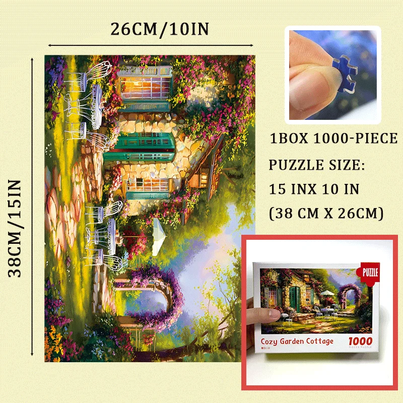 จิ๊กซอว์มินิระดับพรีเมียม 1,000 ชิ้น: ฉากกระท่อมสวนแสนสบาย - 38x26 ซม. (15x10 นิ้ว) |   ของขวัญคริสต์มาส