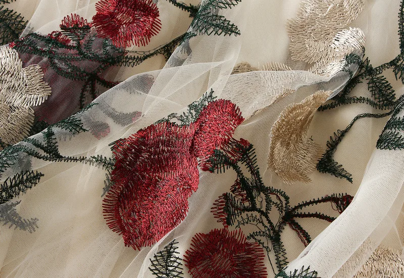 hoogwaardige retro hoge taille slanke geborduurde modieuze en zoete mesh halflange sprookjesrok A-lijn rok Plooirok