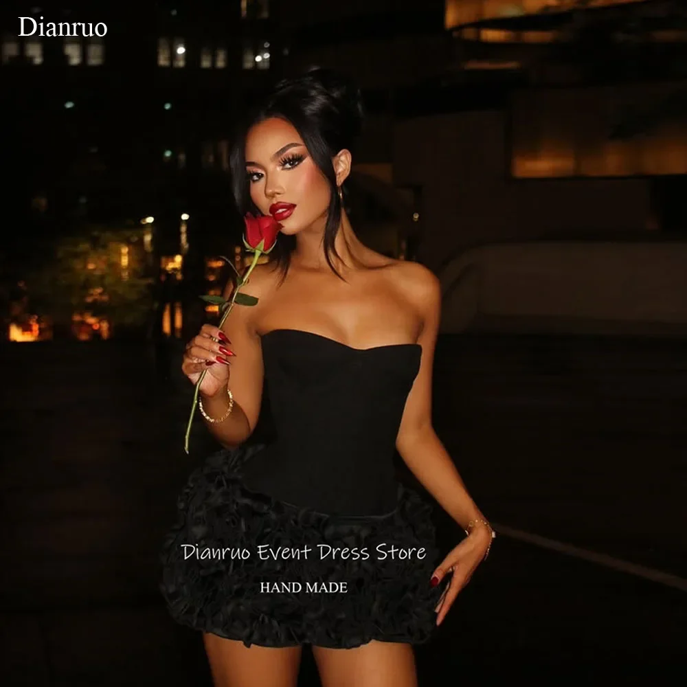 

Dianruo Alluring Black Strapless Prom Dresses Ruffled Hem Pleated Cocktail Dresses Bodycon Mini Dresses 2025 Woman Customized