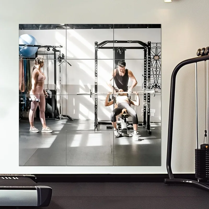 

Home Gym Mirror Tiles, Large Workout Mirrors for Home Gym,Square Mirror(Glass,16x12''-12PCS), Large Full Body Mirror for Gym