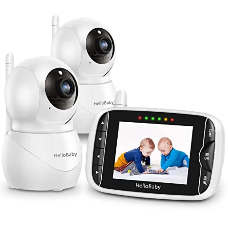 

HelloBaby 2-Camera Video Monitor with IPS LCD Display No WiFi Infrared Night Vision Temperature Monitoring Lullaby Two-Way Audi