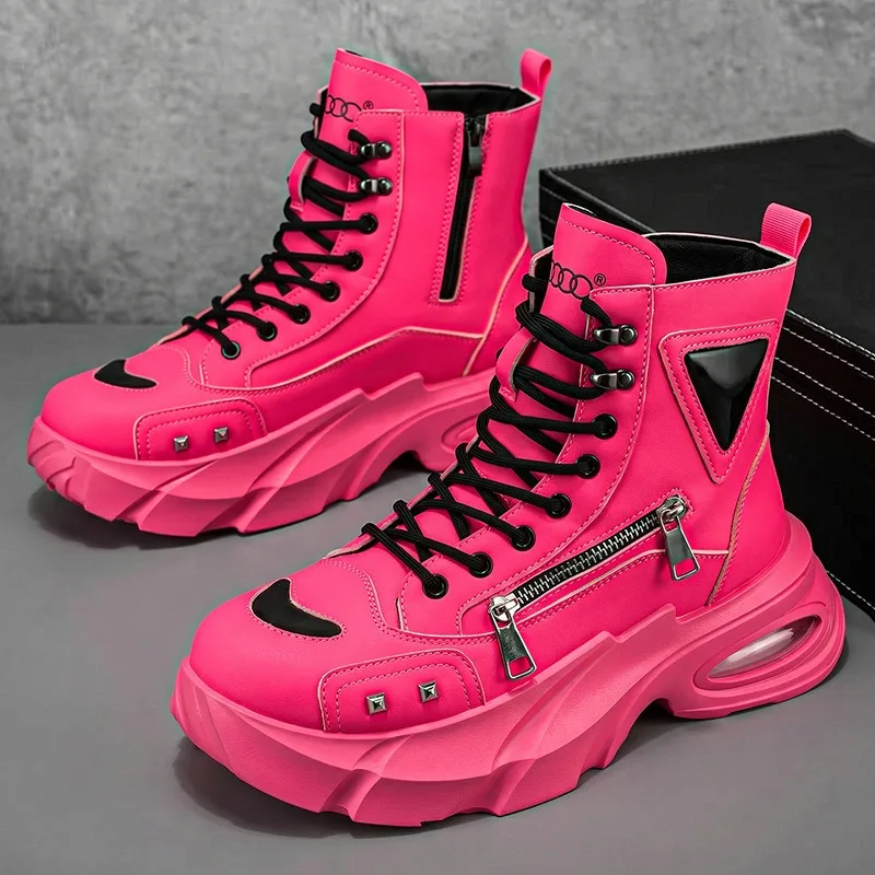 Man Shoes Fashion Thick-soled High-top Boots High Quality Leather Casual Shoes for Man Lace Up Platform Booties Botas Masculino