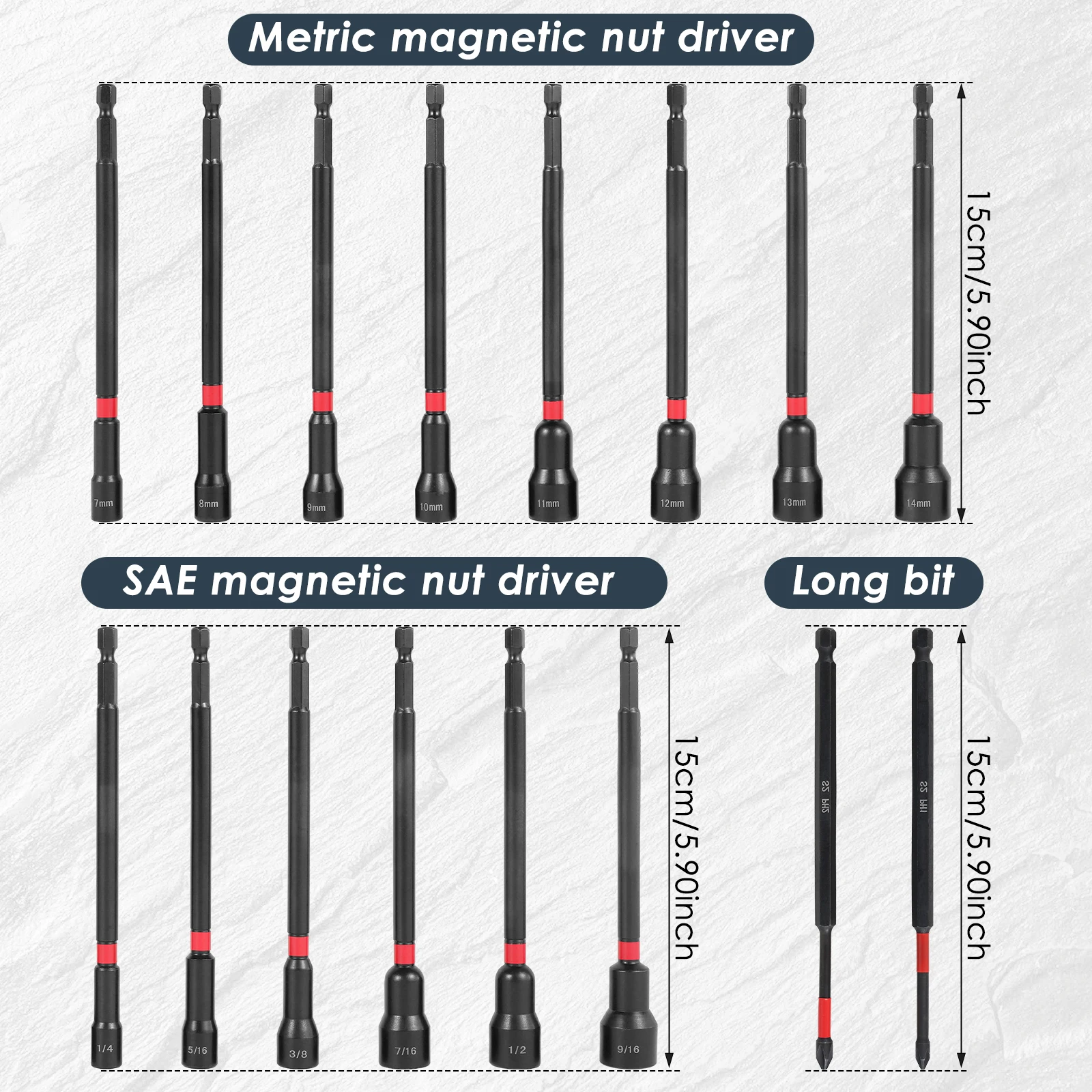 16PCS Magnetic Nut Driver 6inch Impact Drill Socket Adapter Metric Nut Driver Set Magnetic Bit Holder Quick Release Extension