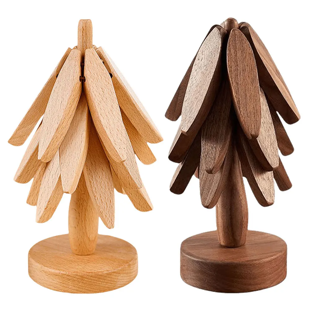 TriSALE-Support décoratif en bois en forme d'arbre, anti-brûlure, anti-chaleur, table de degrés, polymères, tampon isolé thermiquement, théière, pots chauds