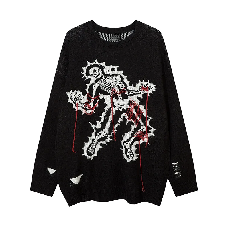 

Sweaters Fashion Brand Dark Human Skeleton Sweaters Men's Autumn and Winter Gentle Lazy Wind Soft Waxy Sweaters