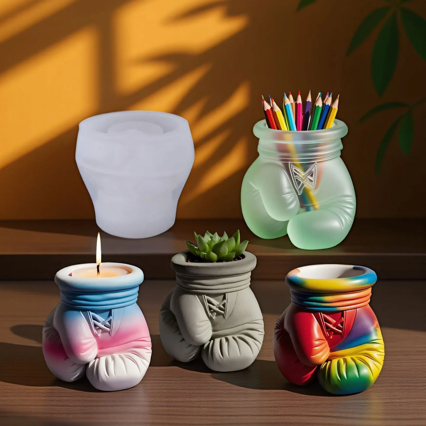 DIY Epoxy Mold Creative Aromatherapy Candle Cup Vase Storage Silicone Boxing Gloves Gypsum Cup Making Mould