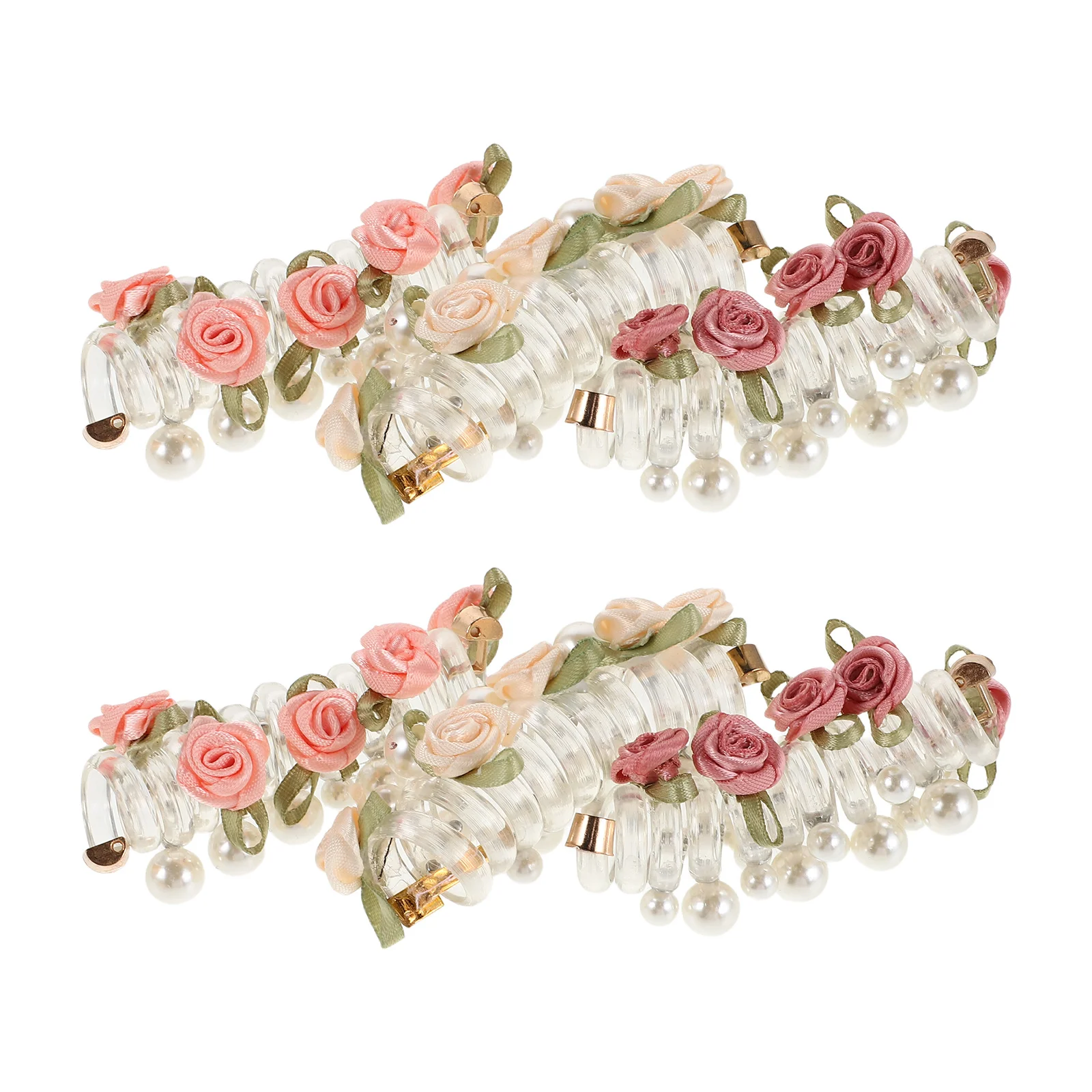 

6pcs Hair Accessories For Women Pearl Flower Spiral Elastic Coil Ties No Damage Telephone Cord Ponytail Holders Multi Color