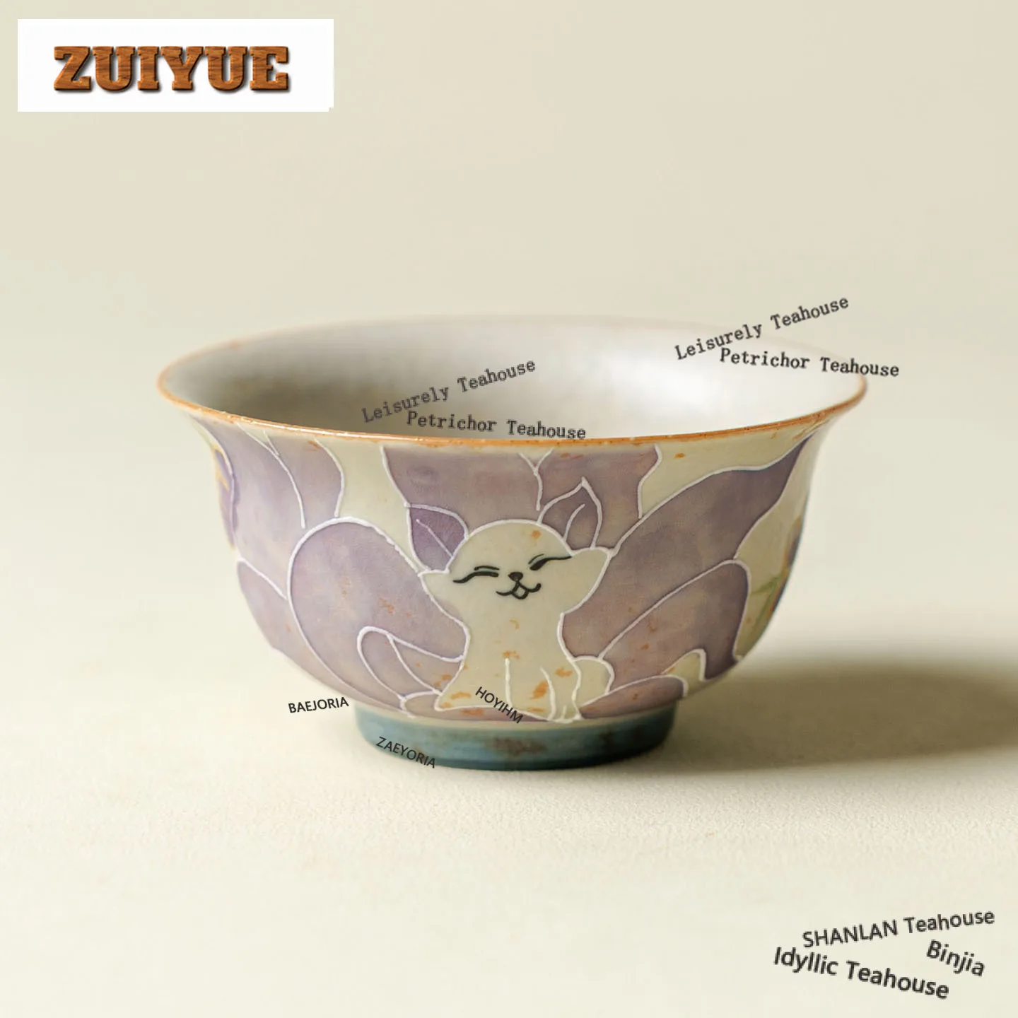 HOYIHM 80ml Pile Painting Nine-tailed Fox Teacup Retro Tea Bowl Single Cups Tea-tasting Personal Cup Chazhan Master Cups Craft