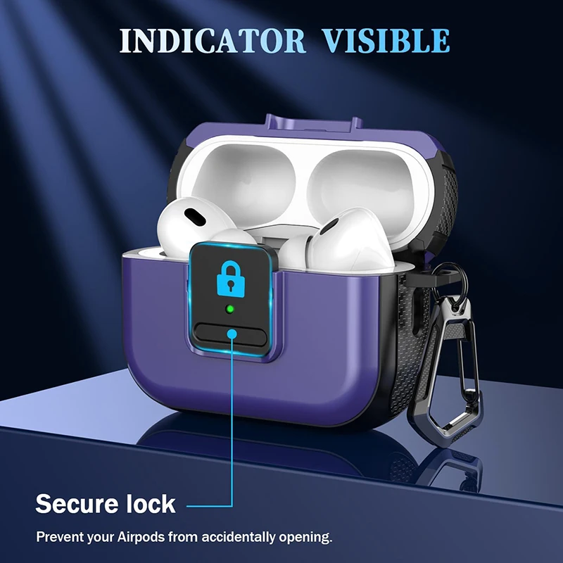حافظة صلبة مغناطيسية واقية بقفل آمن ، غطاء مع سلسلة مفاتيح لأجهزة Airpods Pro 2 و 2nd و 1st