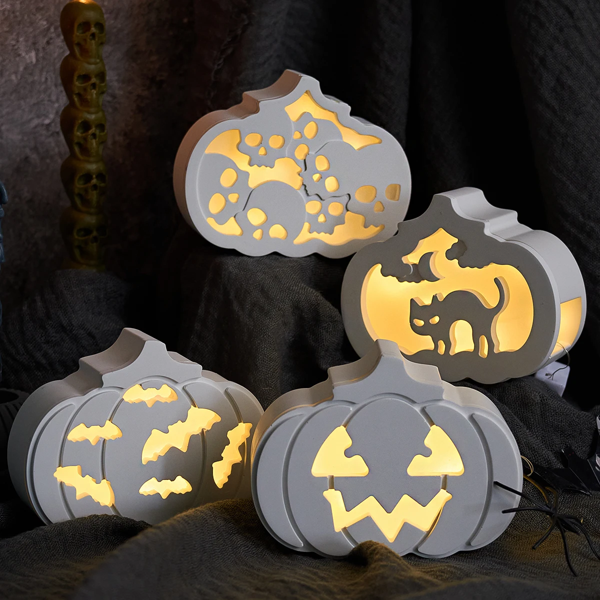 3D Hollow Pumpkin Silicone Mold Splicing Lamp for Halloween Splice Resin Plaster LED Lamp Ornaments Mold Home Decor Skull Crafts