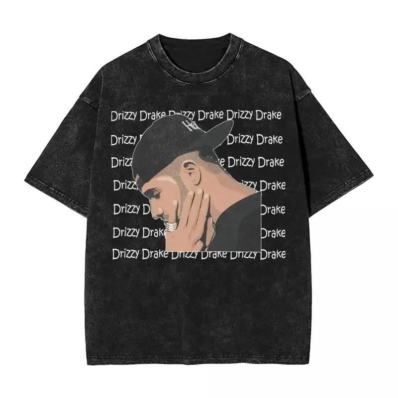 Drke Drizzy Rapper Fitted Cap Washed T Shirt Couple Streetwear Cotton T Shirts Summer O-Neck Novelty Tees Loose Oversized Tops