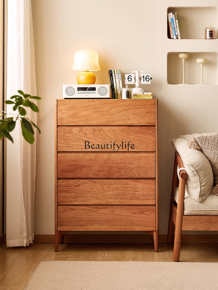 

Cherry wood chest of drawers Japanese-style small apartment four chest of drawers living room storage