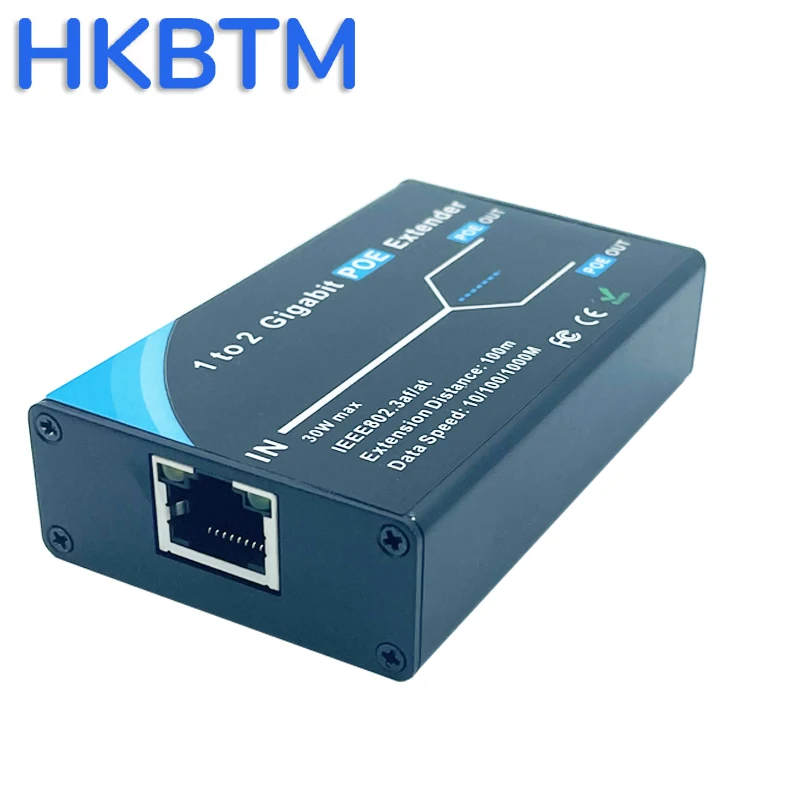 HKBTM Gigabit 2 Port POE Extender, IEEE 802.3af/at PoE+ Standard, 10/100/1000Mbps, POE Repeater 100 meters(328 ft), Extender