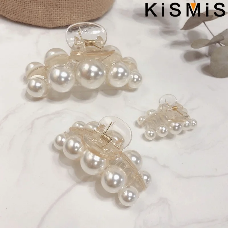 KISMIS-Pinza de agarre de perlas para el cabello, accesorio Retro y elegante, sencillo, para el baño, 3 tamaños disponibles, 1 unidad