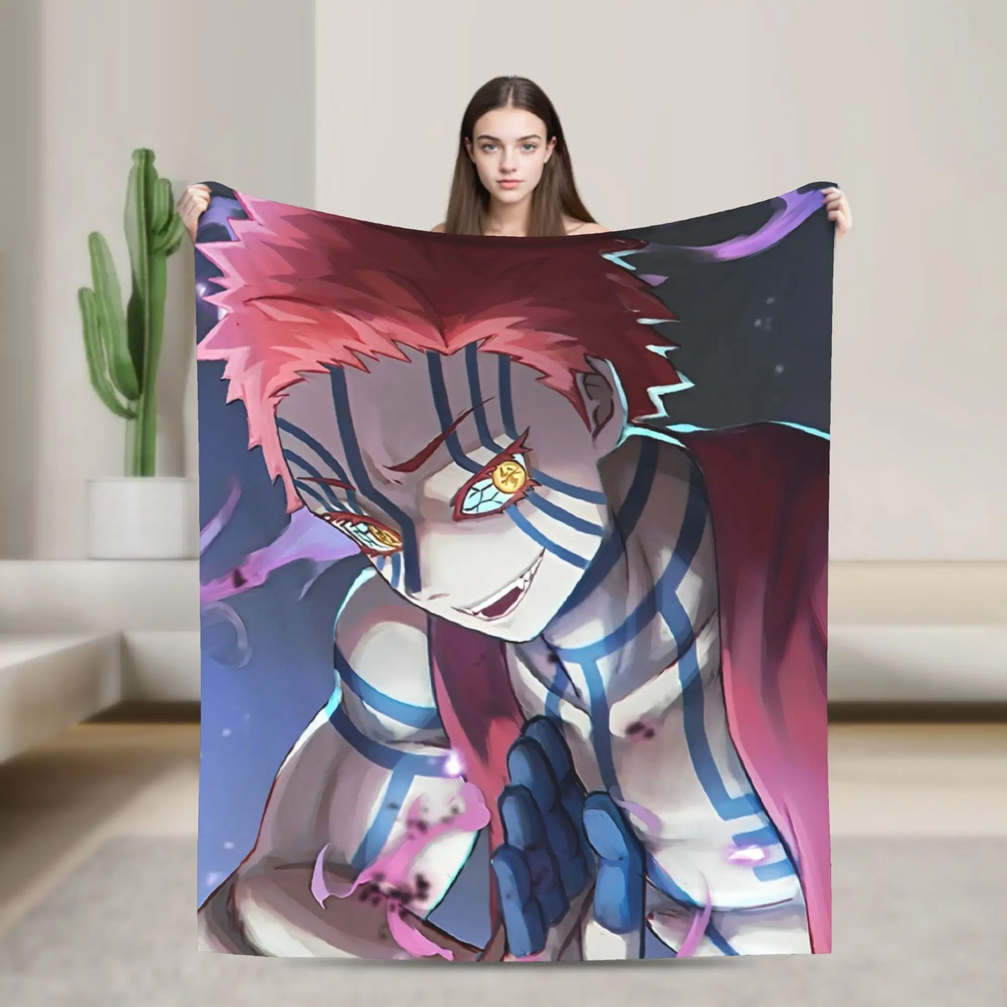 

Вязаное одеяло Akaza, аниме Kimetsu no Yaiba, плюшевое одеяло, украшение для спальни, дивана, мягкие теплые покрывала