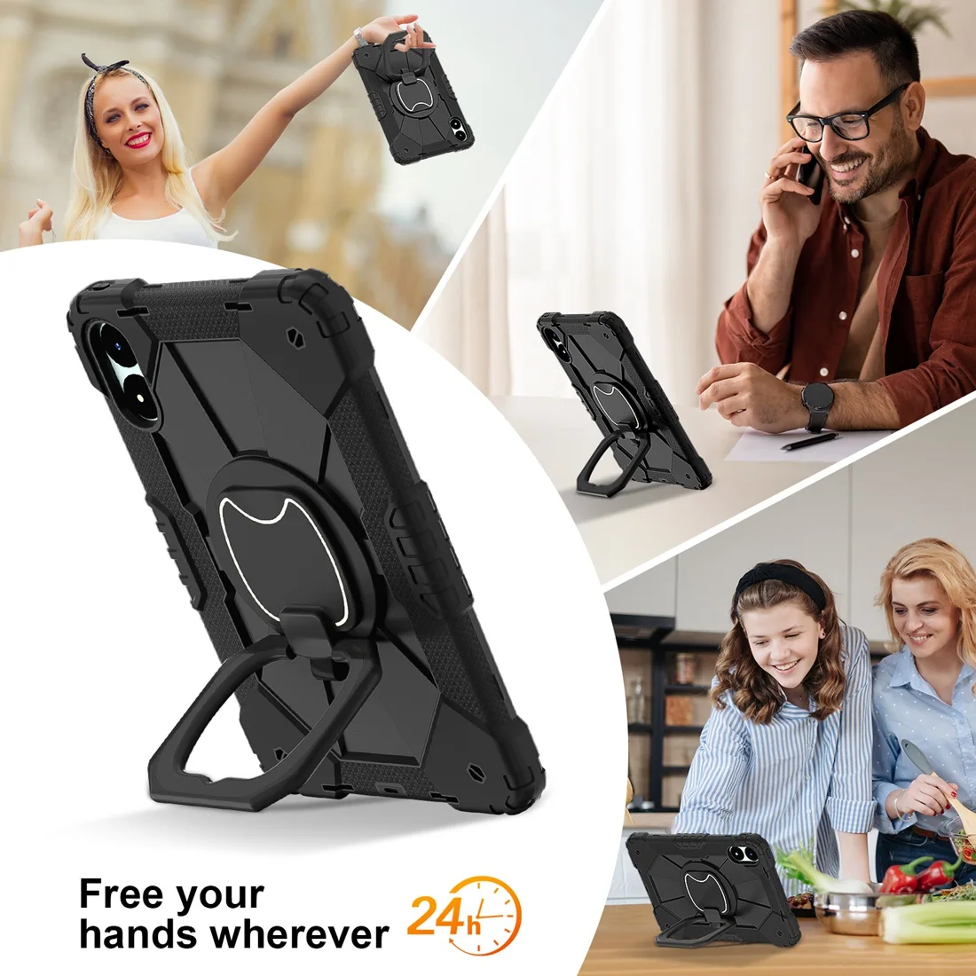 Heavy Duty Rugged Protective Case Rotating Kickstand & Handle Grip,Shoulder Strap For Redmi Pad Pro 12.1 2024/Xiaomi Poco Pad