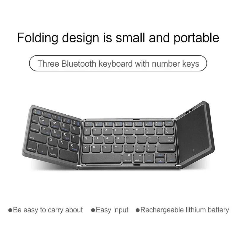 Mini clavier Bluetooth sans fil pliable russe espagnol arabe hébreu portugais avec pavé tactile pour Windows, Android, IOS