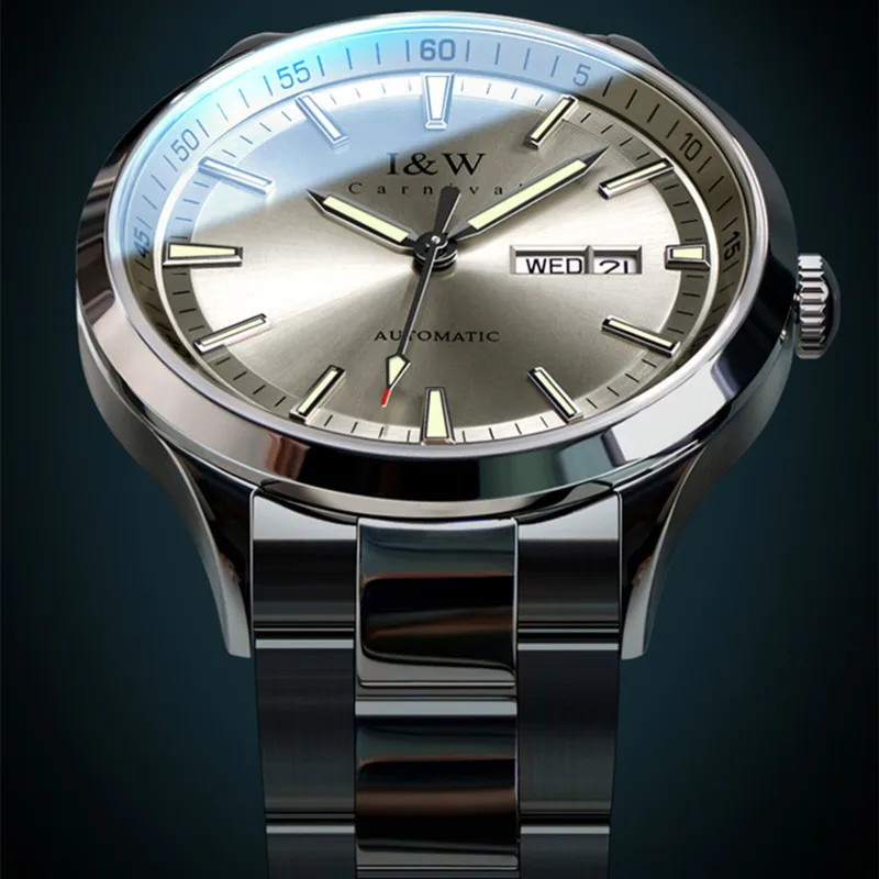 Luxury Brand I&W CARNIVAL Japan MIYOTA Automatic Mechanical Sapphire Men\'s Watches Luminous Waterproof Dual Calendar Clock 622G