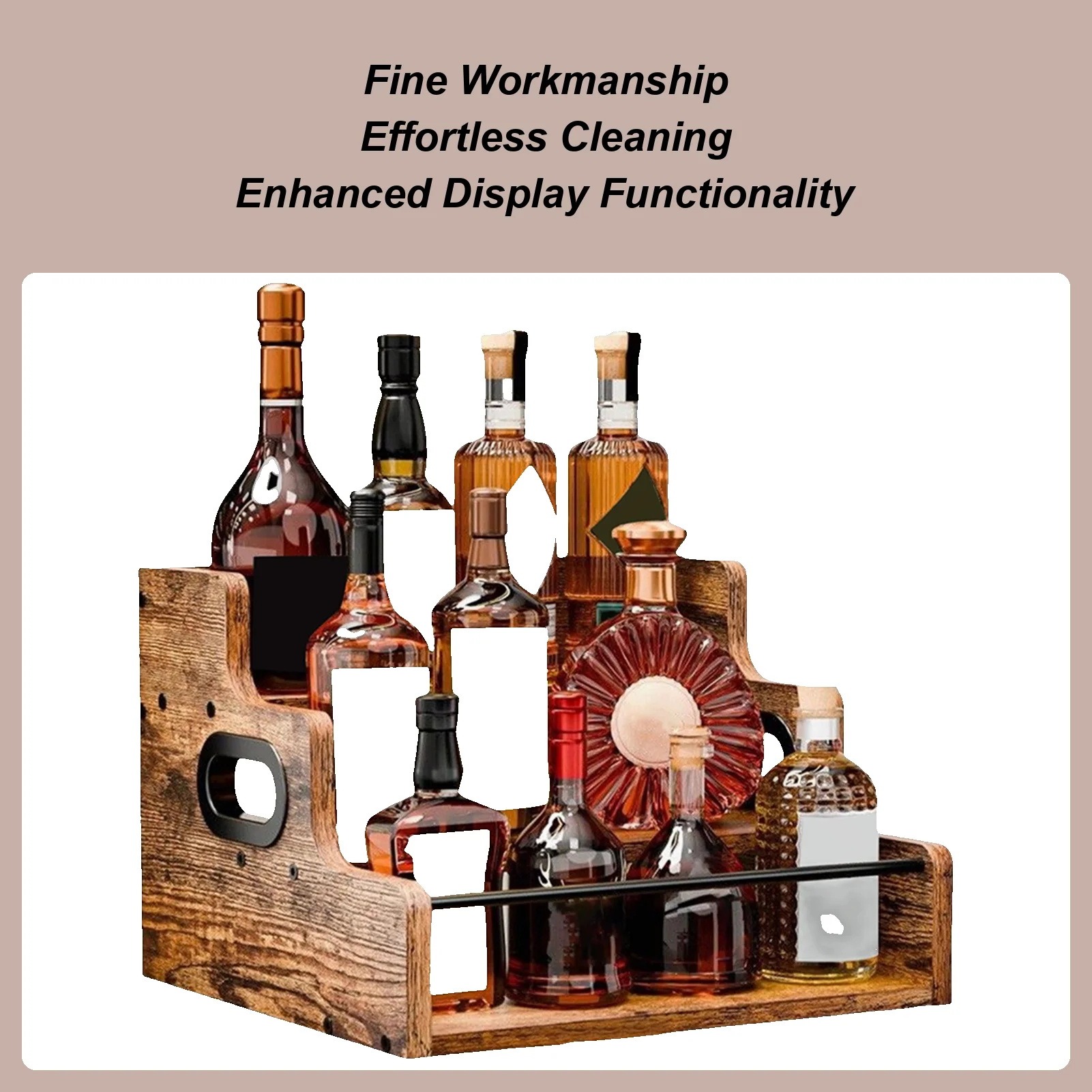 

Полка для витрины алкоголя, столешница, винная полка, 3-уровневая ретро-стойка для витрины для бутылок виски, деревянная для дома, кухни, коллекционеров, энтузиастов