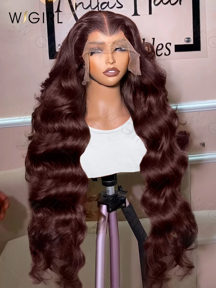 Wigirl 30 36 Inch Chocolate Brown Body Wave 13x6 HD Lace Front Human Hair Wigs For Women 250%  Colored 13x4 Lace Frontal Wig