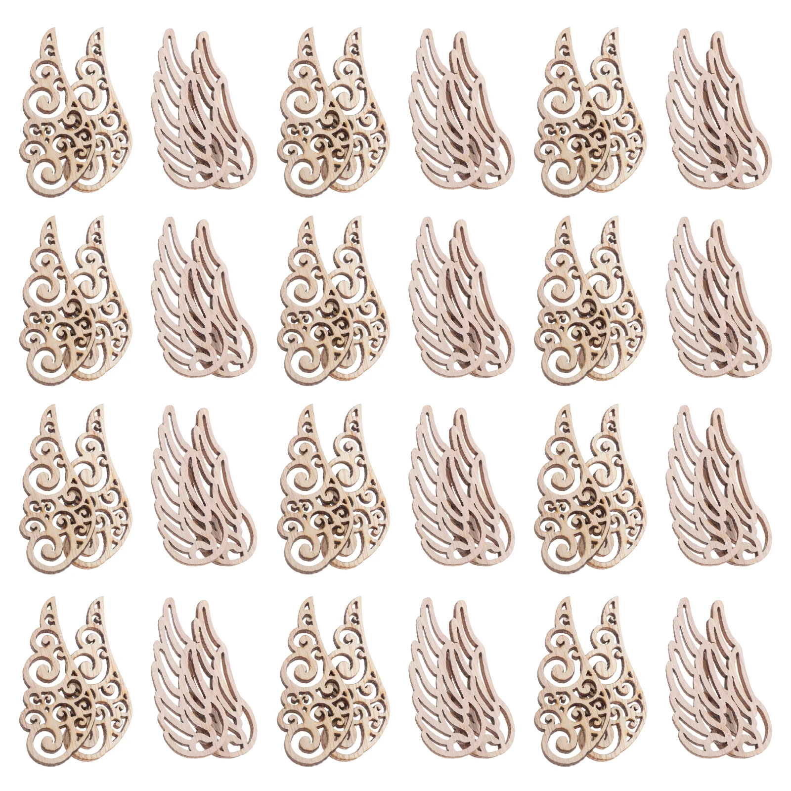 

100Pcs Wooden Angel Wings Cutouts for Crafts DIY Wall Art Christmas Tree Hanging Decorations Versatile Decoration Natural Wood