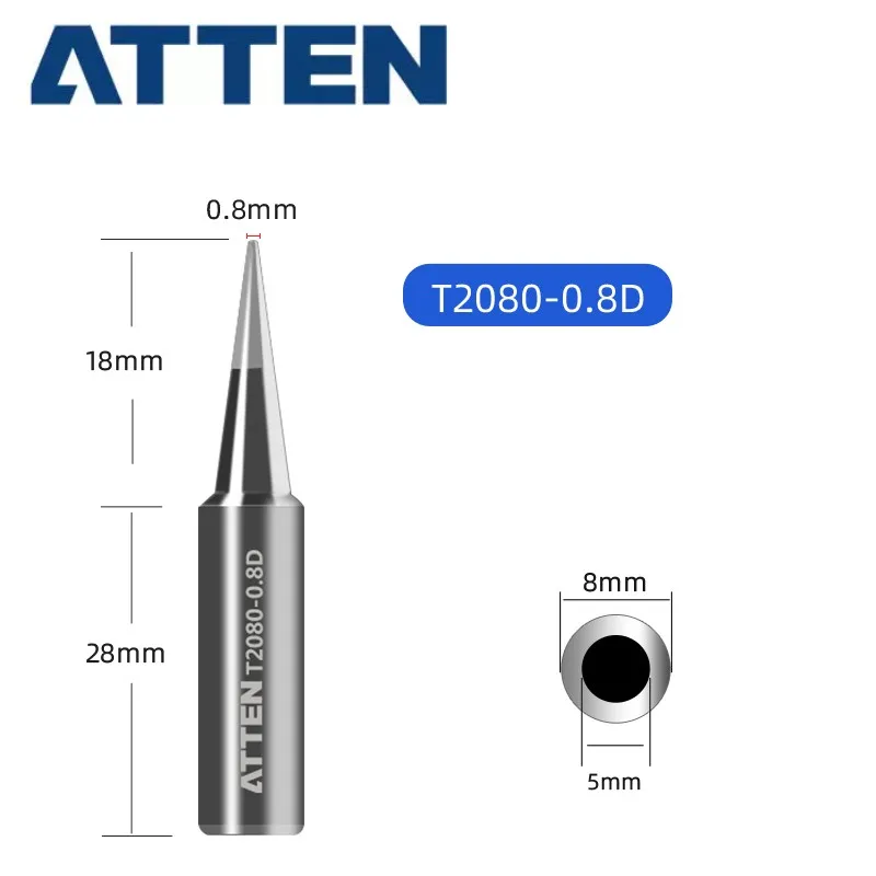 ATTEN-Dicas de solda para Original Welder Iron, Substituição Part Tool, T2080-0.8d 1.2d 1.6d 2.4d 4.6d 6.5d, ST-2080 ST-2080D