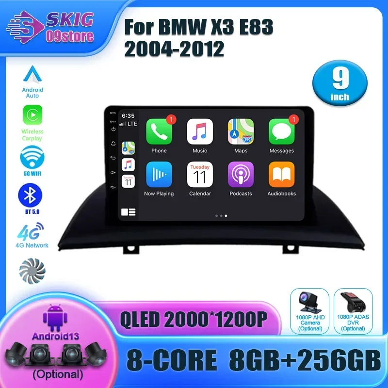 For BMW X3 E83 2003-2010 Wireless CarPlay Stereo Android Auto Central Multimedia Navigation System Head Unit 2DIN Screen