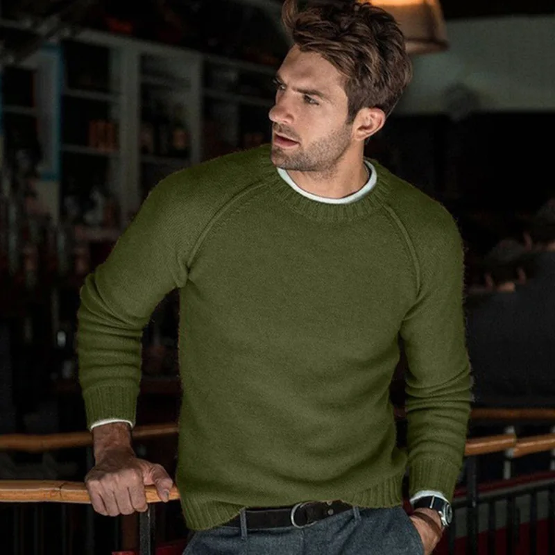2023 Slim Fit Sale Casual Fashion New Men Long Sleeve O Neck Solid Color Jumper Autumn Winter warm Knitted Sweater Pullover Plus