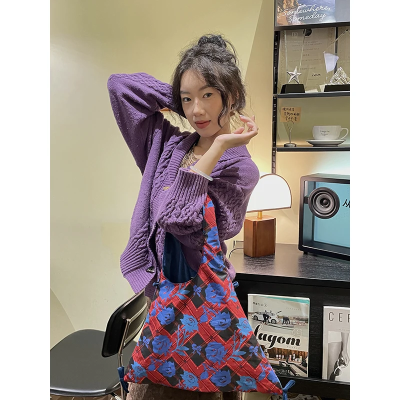 ELFSACK 2025 Winter New Arrivals Casual Color Block Print Tote Bag For Woman