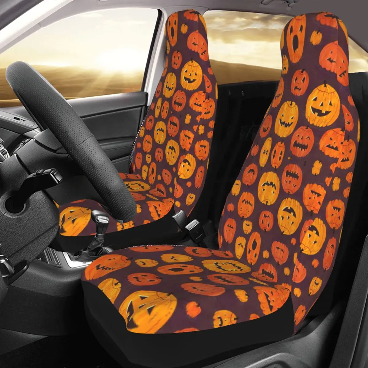 Pumpkin Background Halloween Car Seat Cover Custom Printing Universal Front Protector Accessories Cushion Set