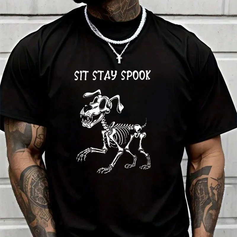 

Skeleton Dog Halloween Creative Print T Shirt Summer Short-sleeved Casual Tee Men Women Streetwear Loose T-shirt