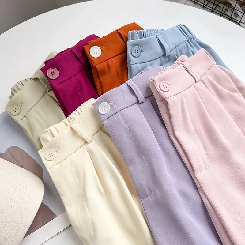 Shorts casuais de cintura alta para mulheres, botão, comprimento do joelho, reto, perna larga, calças curtas, cor sólida, solto, verão