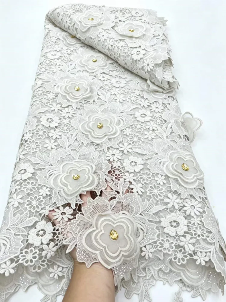 

New fashion African Lace Fabric Cotton Embroidery Rhinestone Linen Prom Dresses Tulle Design 5 Yards