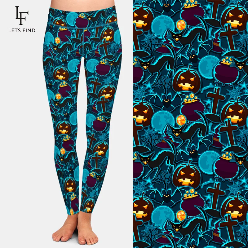 LETSFIND High Quaility 3D Happy Halloween Pattern Digital Print Workout Leggings High Waist Slim Women Full Leggings