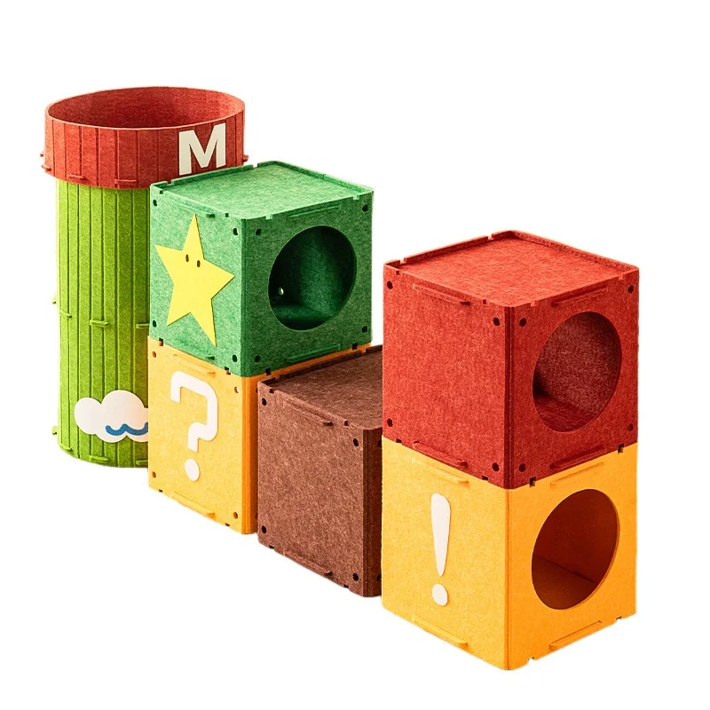 Wholesale Felt Cat Bed Tunnel 6-in-1 Security Nest Modular Pet House Hideaway Cat Toy House Breathable Waterproof All Seasons