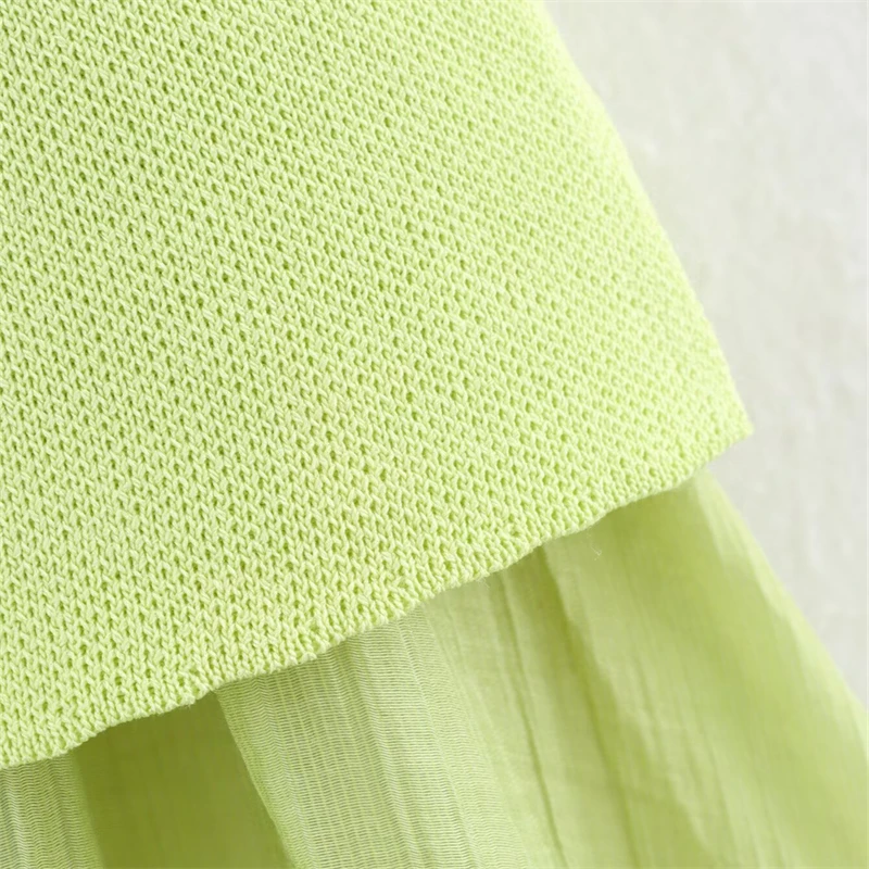 KEYANKETIAN 2025 Nowa damska dzianinowa patchworkowa plisowana spódnica MIDI Elegancka modna spódnica w kształcie litery A z wysokim stanem, wyszczuplająca, długa, z bocznym zamkiem błyskawicznym