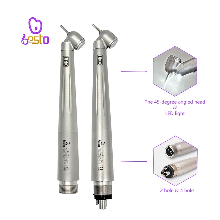 den tal LED High Speed Handpiece 45 Degree den tal Surgical Air Turbine Stainless Steel den tal Tip 2 Holes for Molar Region