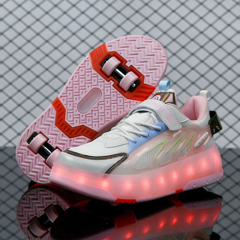 Kids Roller Skate Shoes Led Light Boys Girls Sneakers with 4 Wheels Sport Sneakers Christmas Birthday Children Show Gift