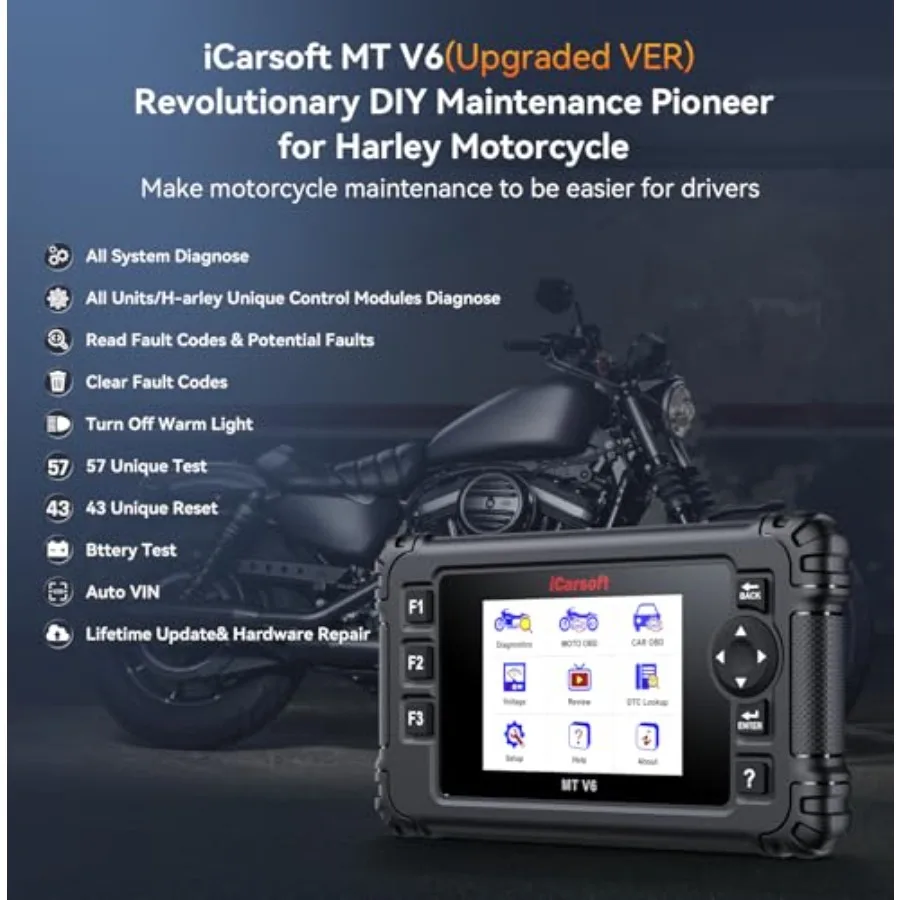 MT V6 Motorrad-Diagnose-Scan-Tool für Harley All System Motorrad-OBD2-Scanner mit 57 Betätigungstests, 43 Spezialfunktionen