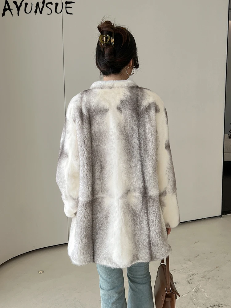 AYUNSUE 천연 벨벳 밍크 모피 코트 여성 럭셔리 중간 길이 겨울 리얼 모피 자켓 여성 의류 전체 밍크 Шуба Женская